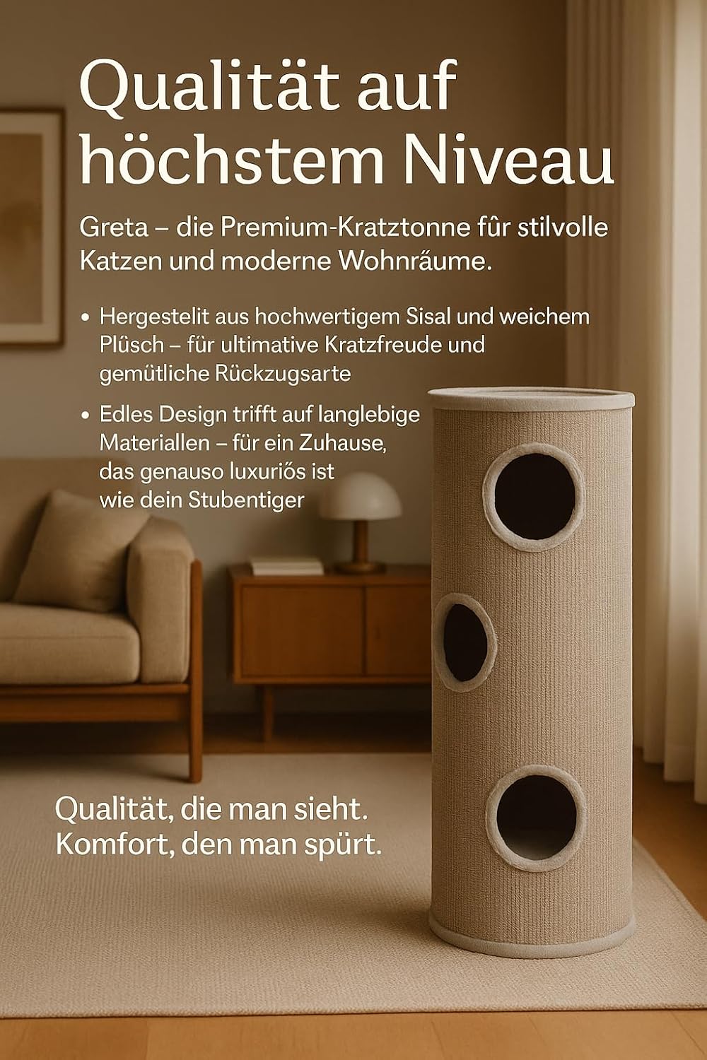 kratztonne für Katzen – Flamingo Greta L – 100 cm – Ø 38 cm – Sisal & Plüsch – geräumig