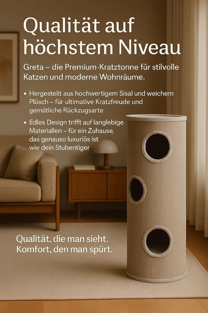 kratztonne für Katzen – Flamingo Greta L – 100 cm – Ø 38 cm – Sisal & Plüsch – geräumig