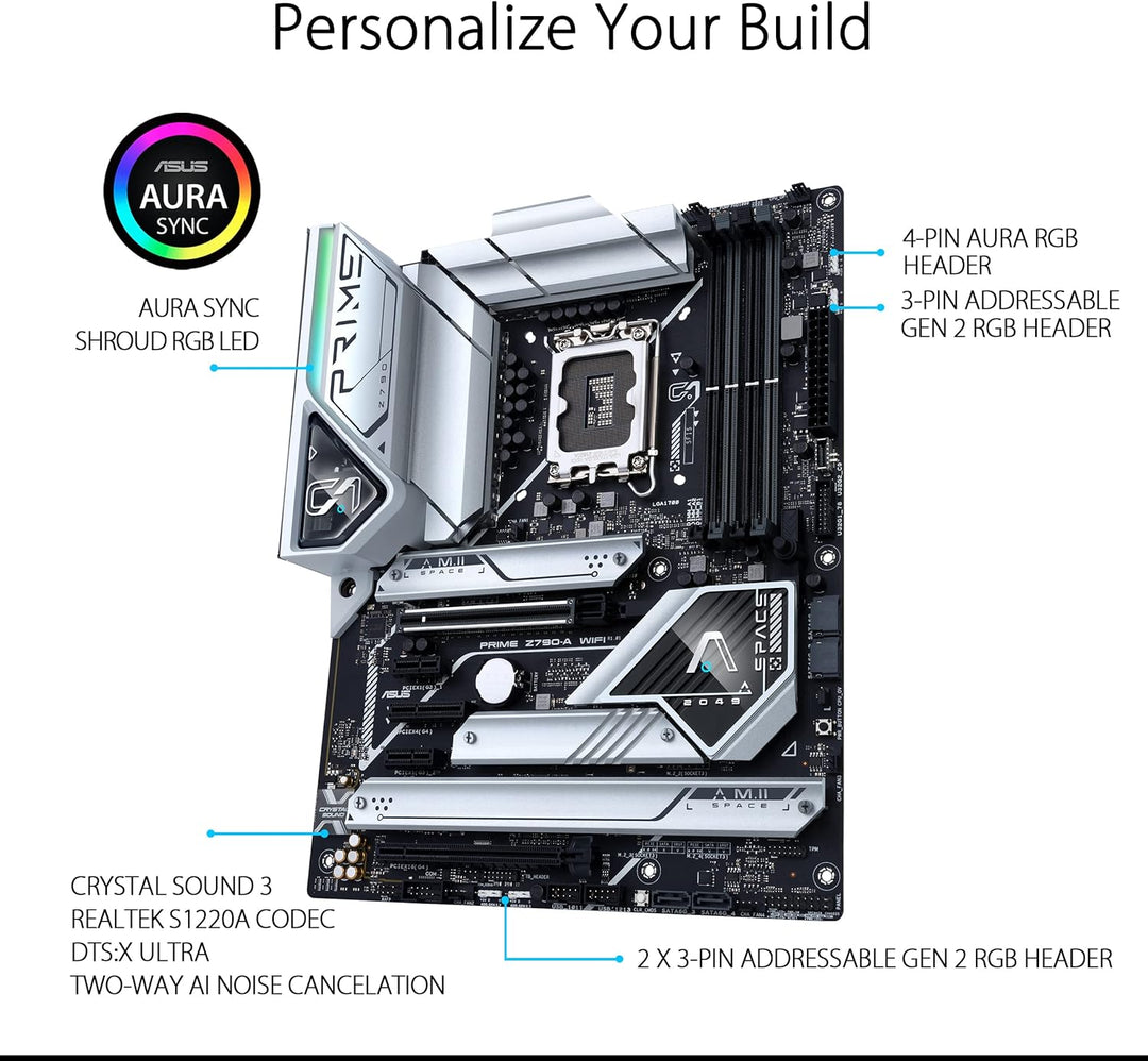 ASUS Prime Z790-A WIFI Gaming Mainboard Sockel Intel LGA1700 (ATX, PCIe 5.0, DDR5 Speicher, 4x M.2,