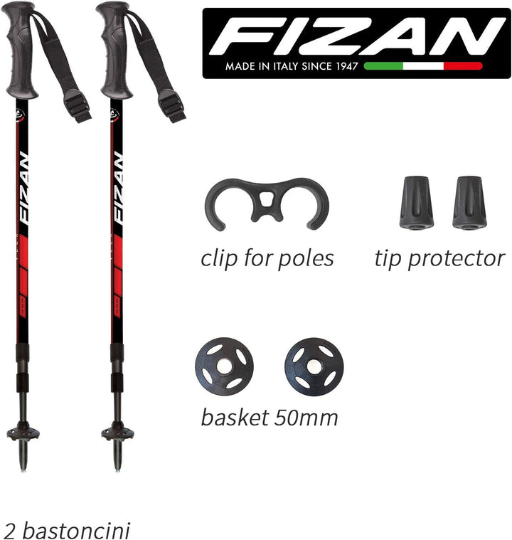 Fizan Explorer, Modell Explorer, Nordic Walking Stöcke aus Aluminium, ultraleicht, verstellbar rot,