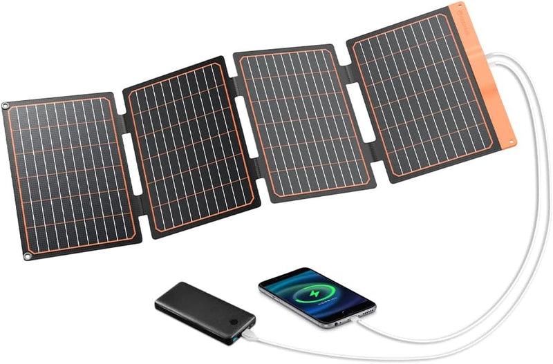 40W Kleines USB Solarpanel Ladegerät, 18W USB-A USB-CPD2.0 Tragbar Faltbar für Notfälle Monokristall