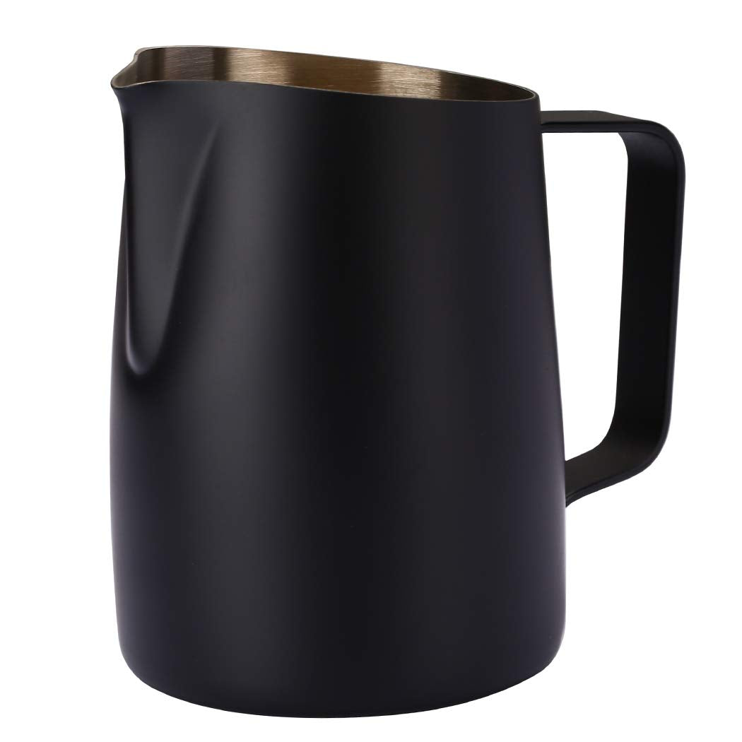 Dianoo Espresso-Milchaufschäumer, Milchkännchen, Edelstahl, für Kaffee-Latte-Kunst, 420 ml Schwarz,