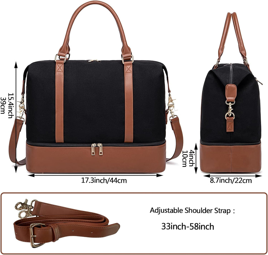 LEDAOU Weekender Damen Reisetasche Tasche mit Schuhfach Canvas Handgepäck Tasche Sporttasche Travel