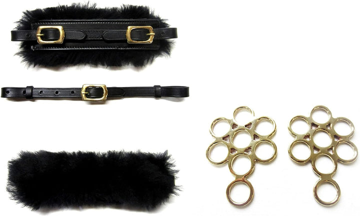 PS Pferdeartikel Set Gebisslose Zäumung Hackamore Flower Gold - Echt Schaffell Braun mit goldenem Be