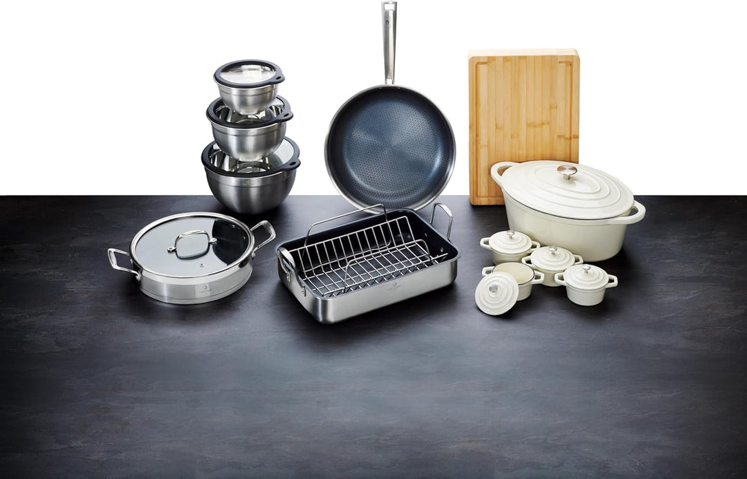 CHEF CUISINE Bräter Gusseisen mit Deckel, Oval gross, 6,7 L, Induktionsgeeignet, Antihafteffekt, gee