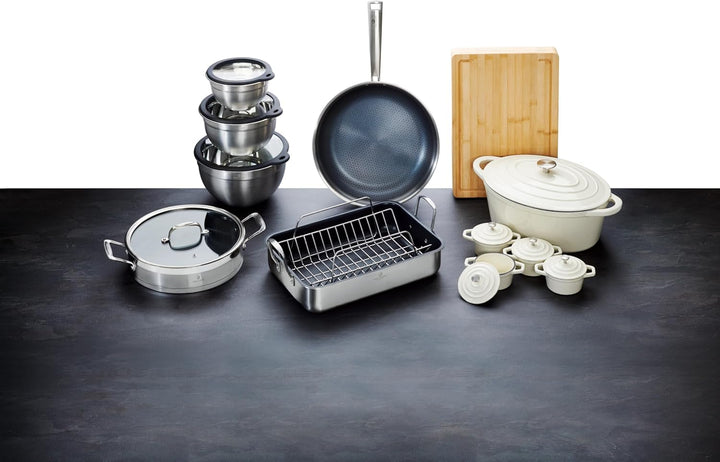 CHEF CUISINE Bräter Edelstahl mit Rost, für Backofen, 6 L, beschichtet, Induktionsgeeignet, Spülmasc
