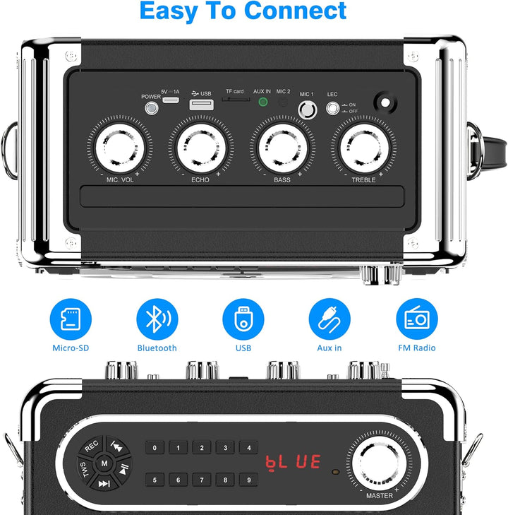 JYX Karaoke Maschine, Karaoke Anlage mit 3 Mikrofonen, Tragbare Bluetooth Lautsprecher für Erwachsen