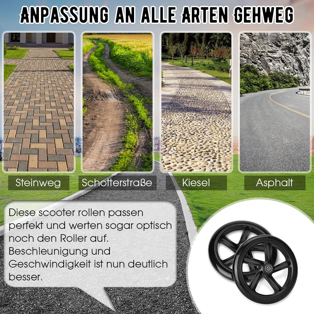 200mm Scooter Rollen - 2 Stück 200mm City Scooter Ersatzräder räder mit ABEC9 Kugellager - Cityrolle