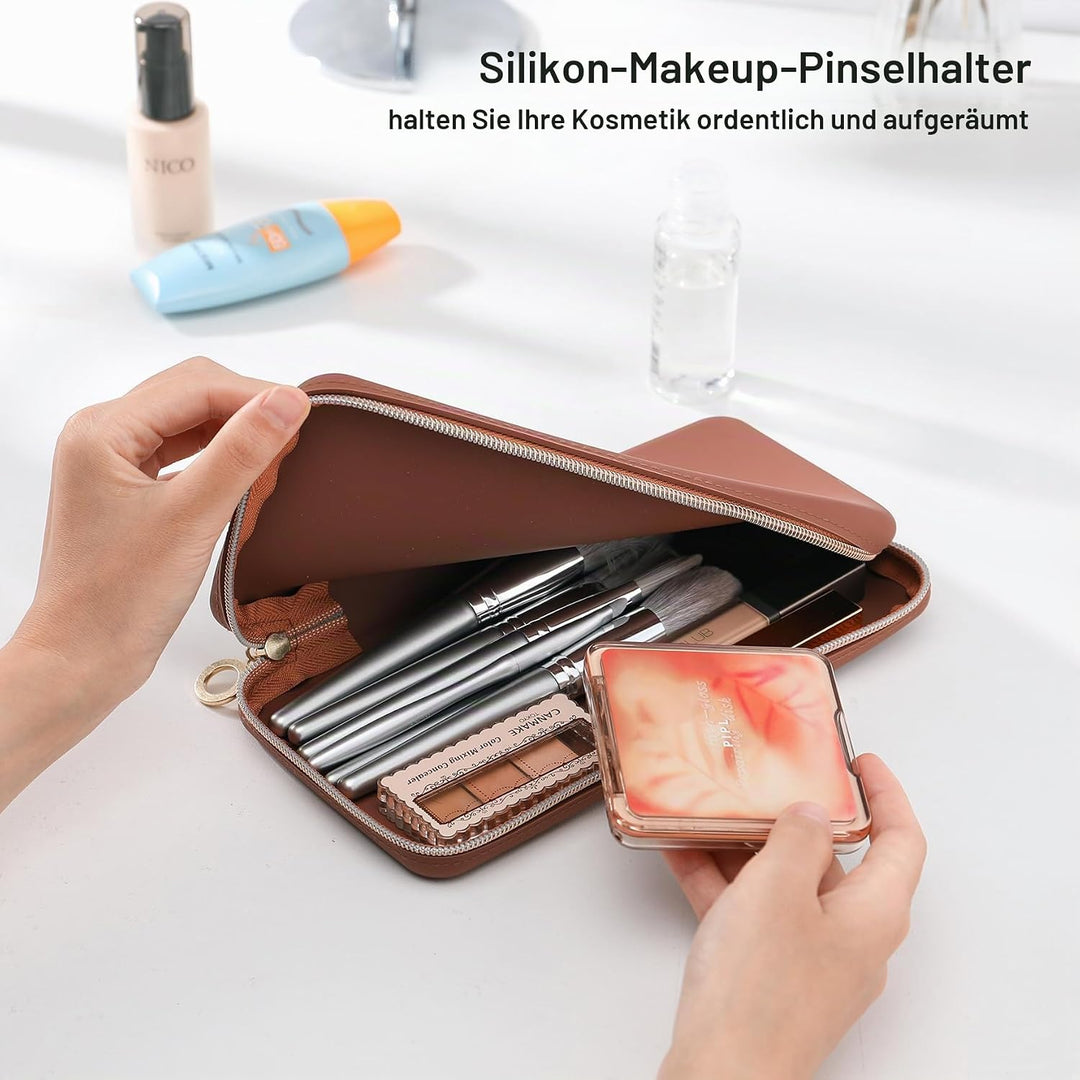 FVION Makeup Pinsel Halter, Tragbarer Kosmetiktasche, Makeup Pinsel Organizer für Reisen, Grosse Mak