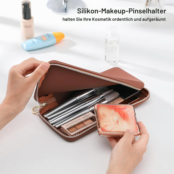 FVION Makeup Pinsel Halter, Tragbarer Kosmetiktasche, Makeup Pinsel Organizer für Reisen, Grosse Mak