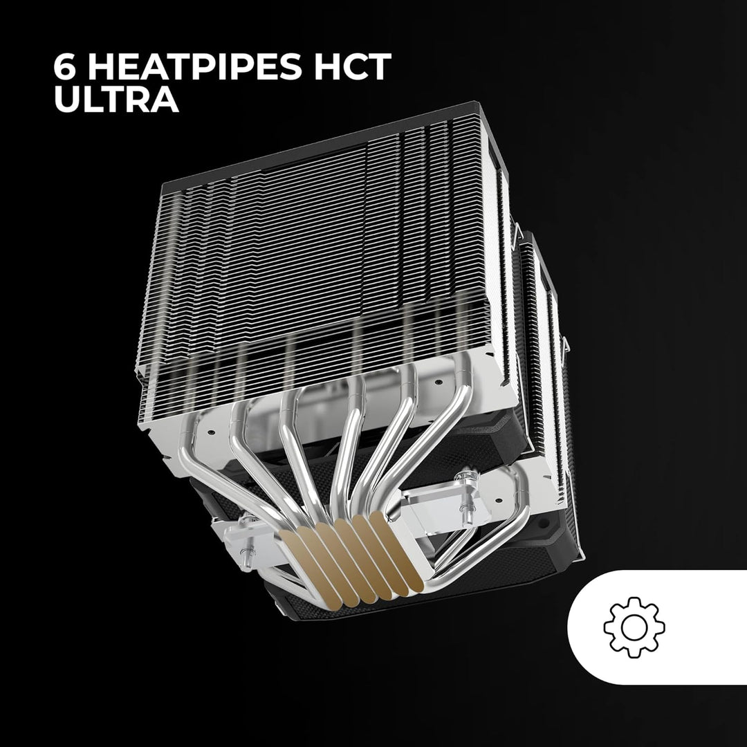 Mars Gaming MCPU-XU6, CPU-Kühler Doppelturm, TDP 350W, 2x Hybridflügel-Lüfter und Hyperbalanciertes