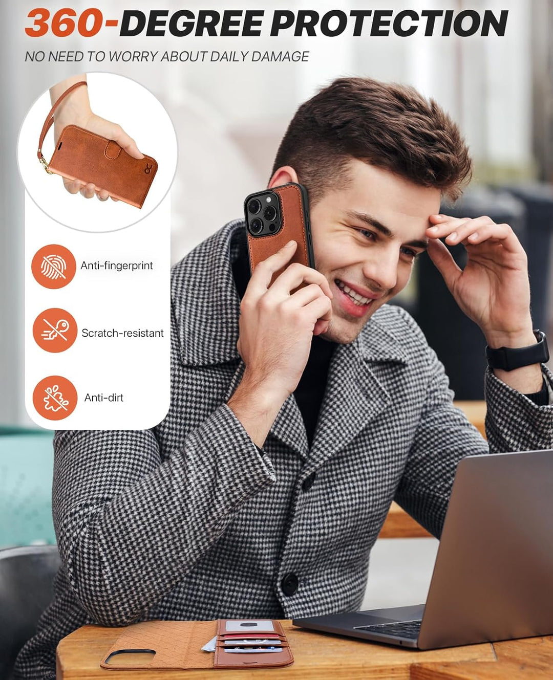 OCASE Kompatibel für iPhone 15 Pro Hülle (2in1) Leder Stossfestes Case, Abnehmbare magnetische Hülle