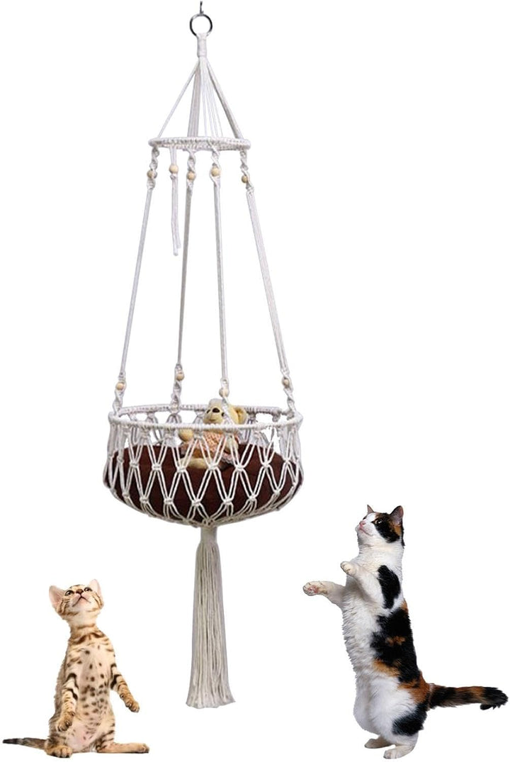 Makramee-Katzenhängematte - Boho Katzenschaukel Mit Natürlichem Baumwollseilmaterial - Handgewebtes