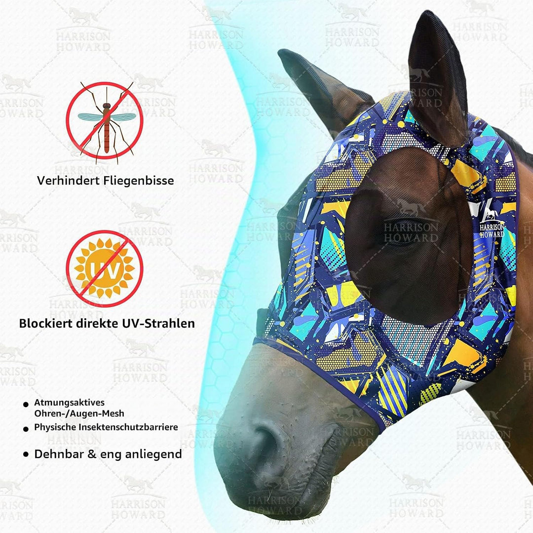 Harrison Howard Super Comfort Stretchy Fly Mask Large Eye Space with UV Protection Soft on Skin with