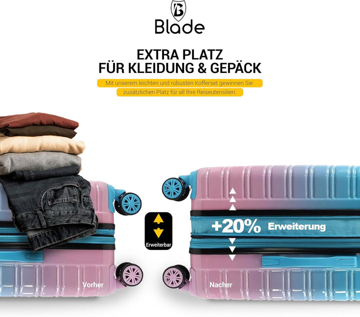 Blade Kofferset 3 Teilig Erweiterbar - Hartschalen Koffer Trolleys - Leichter Rollkoffer Handgepäck