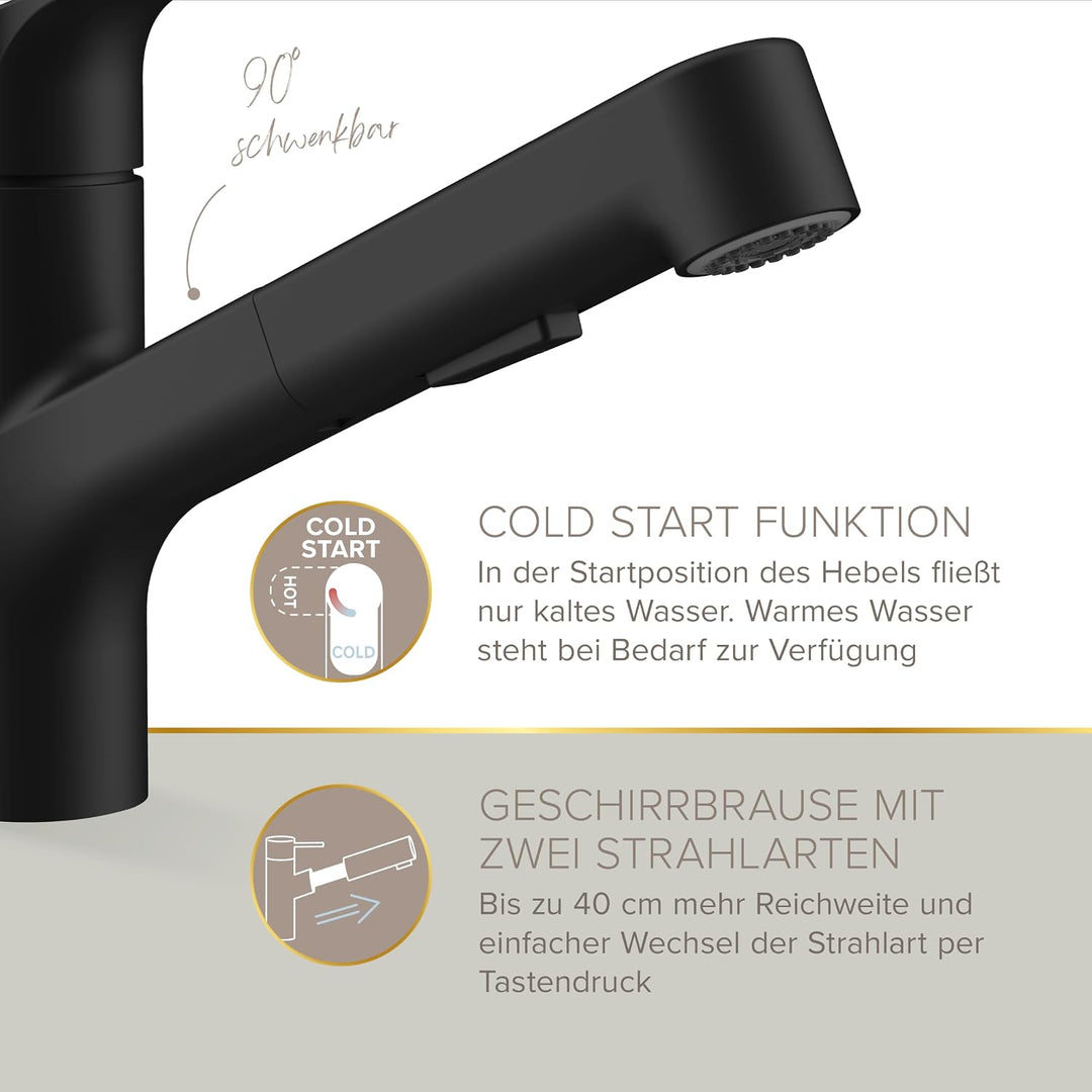 Lenz KOA Küchenarmatur mit Handbrause schwarz 46040851