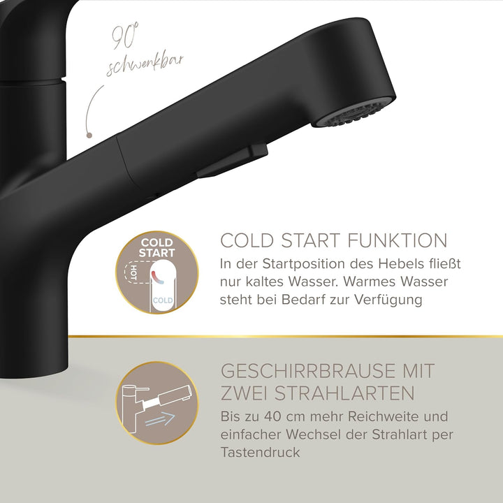 Lenz KOA Küchenarmatur mit Handbrause schwarz 46040851