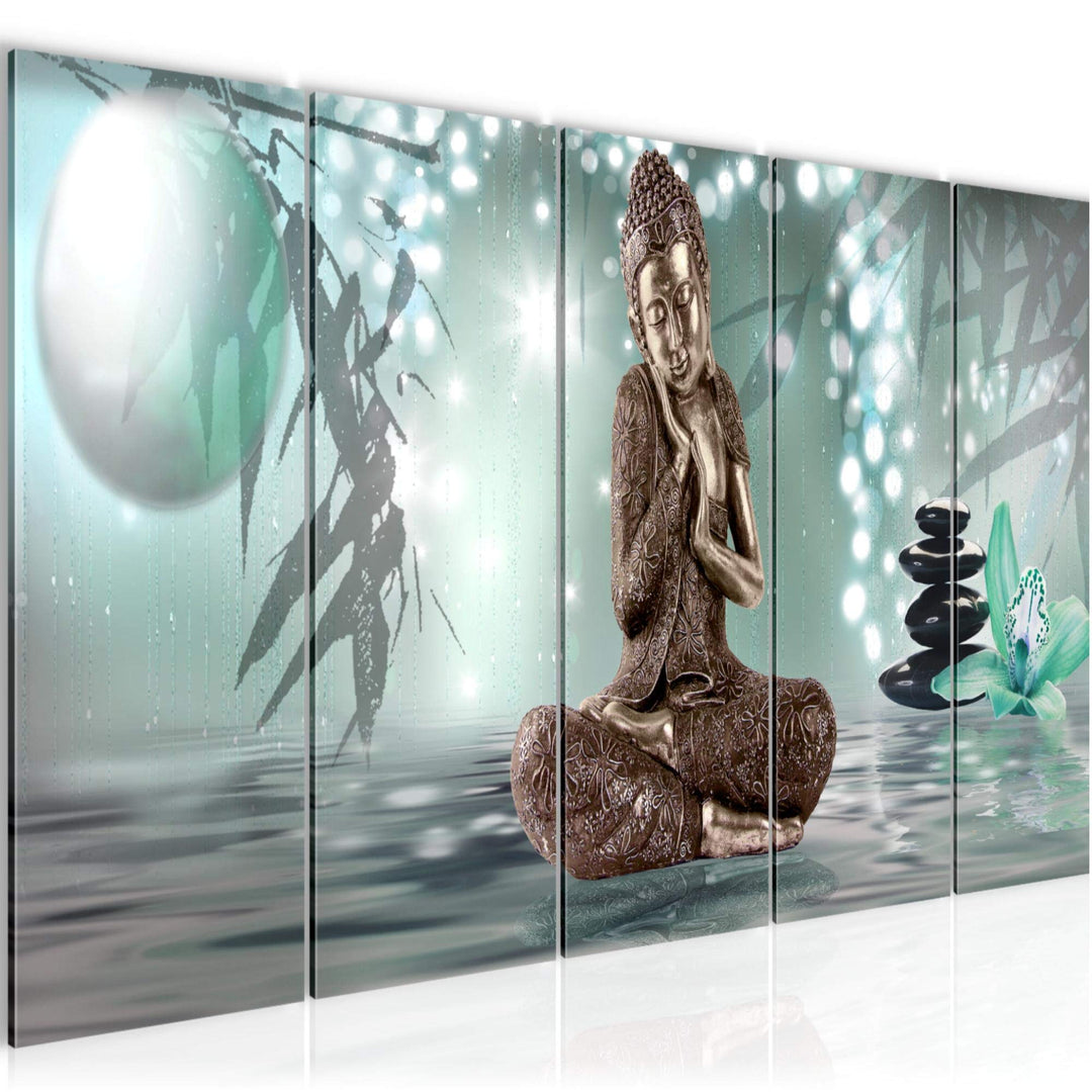 Runa Art Wandbild XXL Buddha Feng Shui Wohnzimmer Schlafzimmer 200 x 80 cm Schwarz Weiss 5 Teilig -