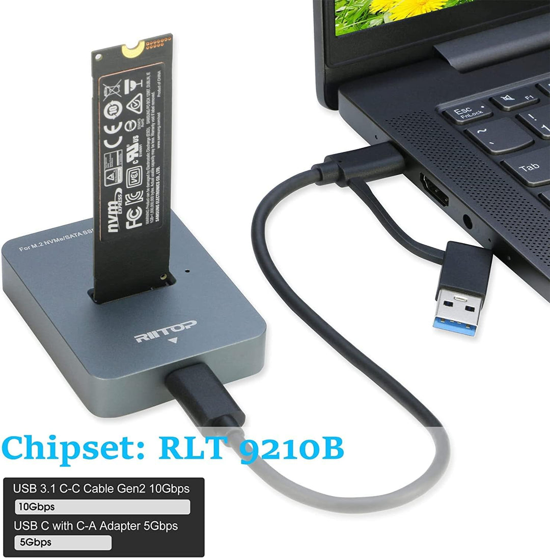 RIITOP M.2 auf USB-Dockingstation, RIITOP M.2 NVMe SSD auf USB-C-Lesegerät-Adapter für M.2 M Key NVM