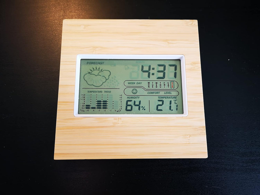 Bambus Wetterstation - Temperatur - Luftfeuchtigkeit / Luftfeuchtigkeit - 12h Vorhersage & Trends -