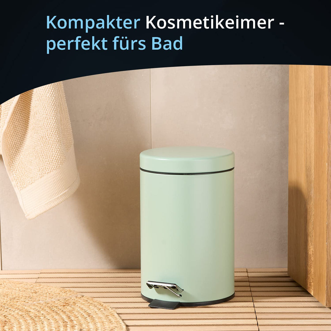 KHG Mülleimer Bad, Kosmetikeimer 3l | Abfalleimer Treteimer aus Aluminium in mattem Mintgrün | herau