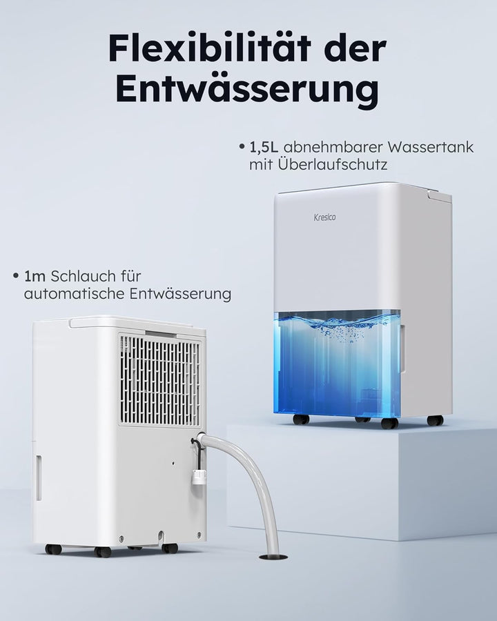 Kresico xWolei Luftentfeuchter elektrisch 12L/24h, Entfeuchter elektrisch 35dB, Raumentfeuchter für