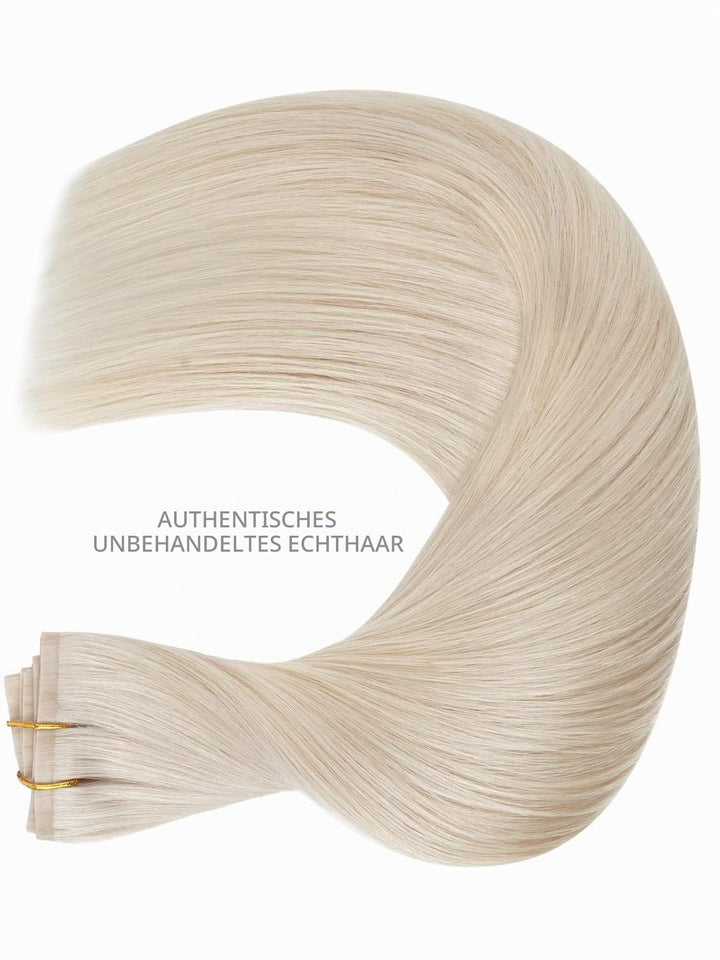 WENNALIFE Nahtlose Clip In Extensions Echthaar, 35cm 9pcs 130g Platinblond Echthaar Extensions Clip