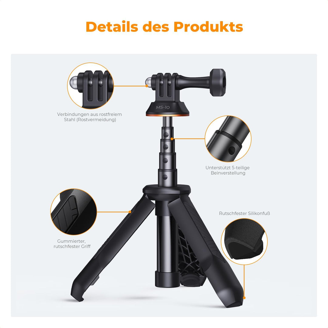 K&F CONCEPT MS10 GoPro stativ, Go Pro Selfie Stick, Tripod,33CM Tischstativ, Tragbare SelfieStick Ko
