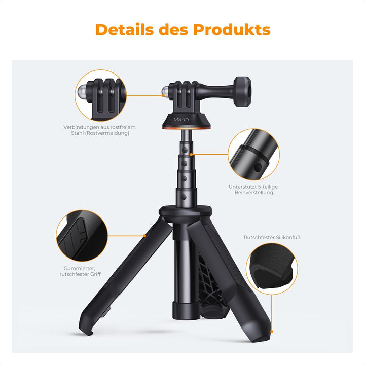 K&F CONCEPT MS10 GoPro stativ, Go Pro Selfie Stick, Tripod,33CM Tischstativ, Tragbare SelfieStick Ko