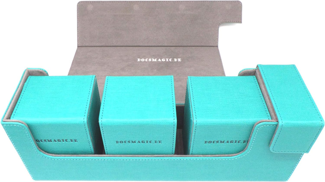 docsmagic.de Premium Magnetic Tray Long Box Mint Medium + 3 Flip Boxes - Aqua Medium + 3 Flip Boxes