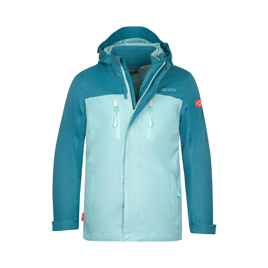 Trollkids Girls Bryggen 3in1 Jacket 104 Teal/Aqua, 104 Teal/Aqua