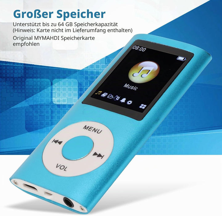 MP3-Musikplayer, MP3-Player, Tragbarer MP3-Player, Schlanker 1,8-Zoll-LCD-Bildschirm, mit Kopfhörer,