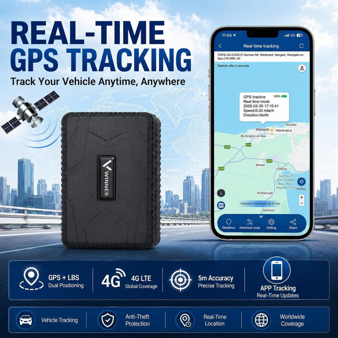 Winnes GPS Tracker 4G GPS Tracker Auto Bereitschaft 90 Tage mit Kostenlosen Apps GPS Tracker Für Pkw