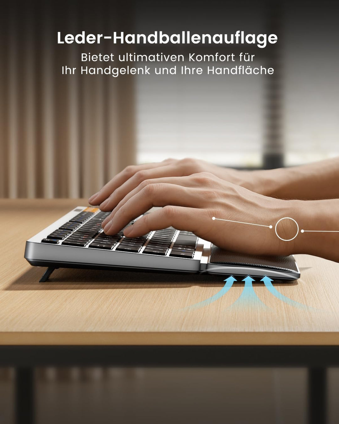 ProtoArc Kabellos Tastatur Maus Set, KM60 Full-Size Bluetooth Tastatur und Maus mit Handballenauflag