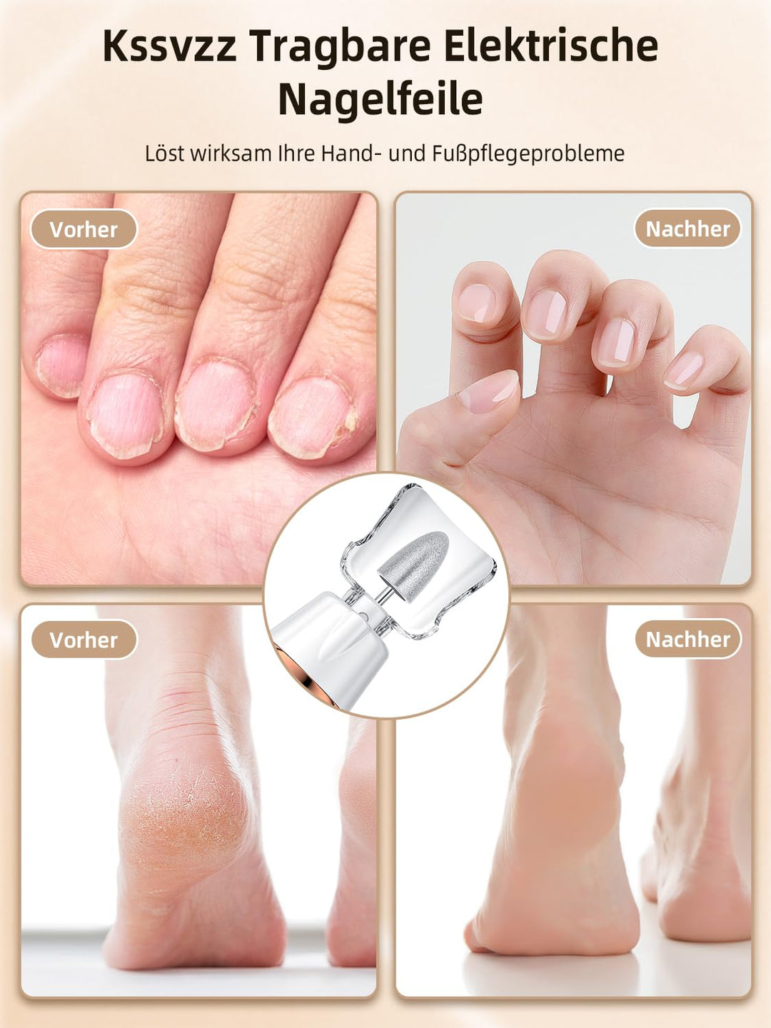 Nagelfräser Kabellos - 11 in 1 Tragbar Maniküre Set mit 10 Geschwindigkeiten und LED Licht, Pediküre