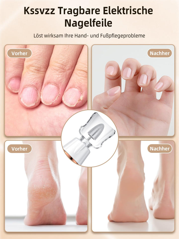 Nagelfräser Kabellos - 11 in 1 Tragbar Maniküre Set mit 10 Geschwindigkeiten und LED Licht, Pediküre