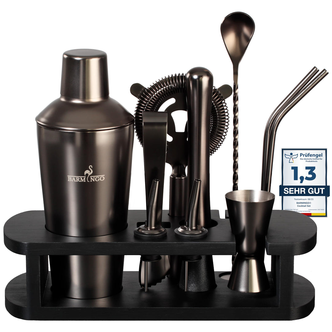 BARMINGO® Edelstahl Cocktail Set 11tlg. – 700 ml Cocktail Shaker Set mit Ständer und Bar Zubehör, Co