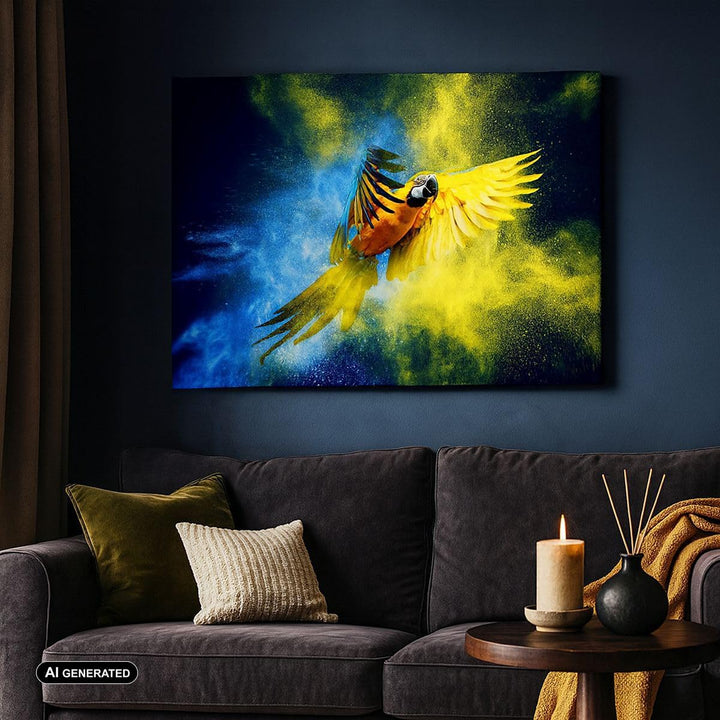 Bilder auf Leinwand 100x70cm Leinwandbild mit Rahmen Papagei Vogel Feder Gross Wanddeko Bild Schlafz