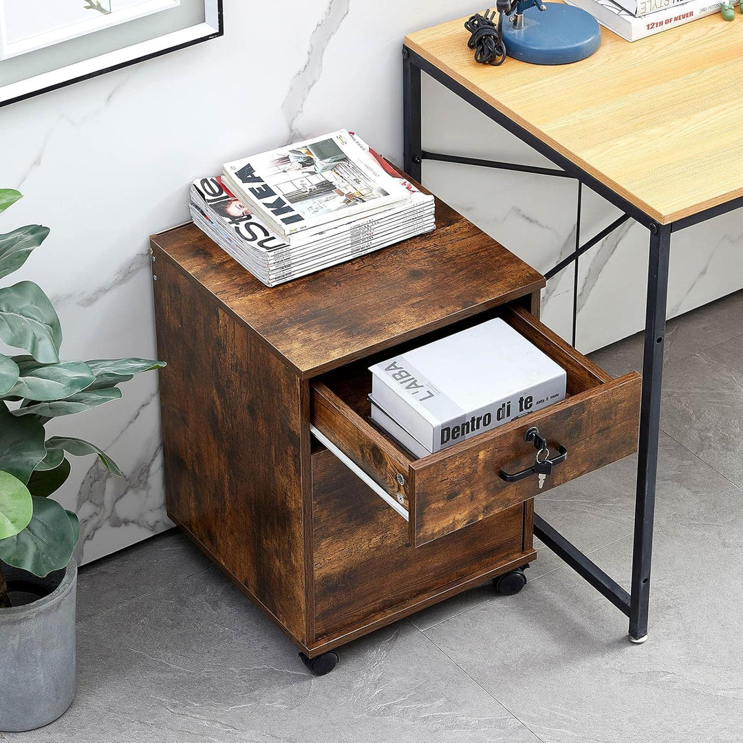 CLIPOP Rollcontainer Abschliessbare Aktenschrank Holz mit Schublade und Geschlossenem Speicher,Mobil
