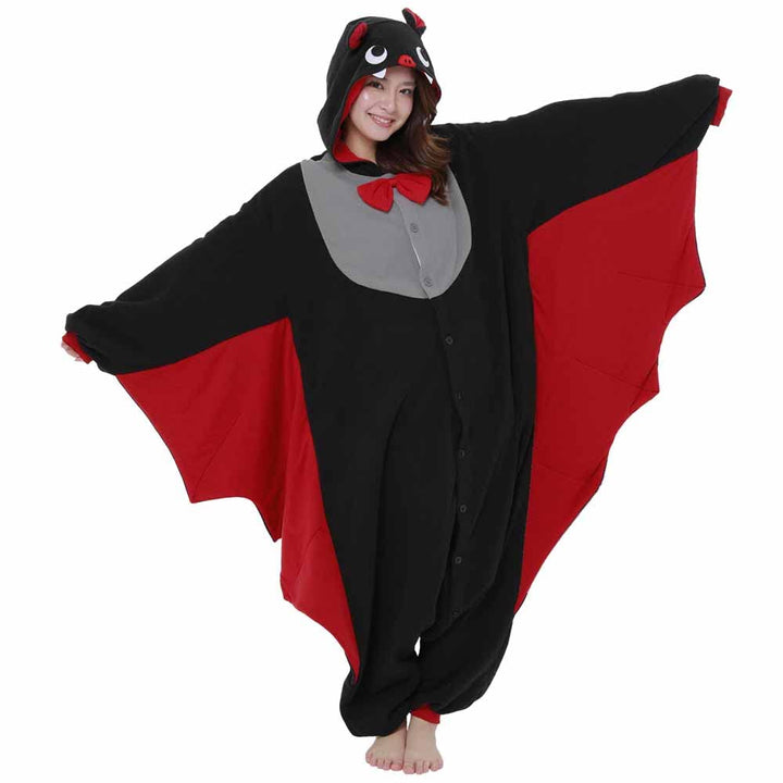SAZAC Fledermaus Kigurumi - Onesie Jumpsuit Halloween Kostüm M-L Schwarz, M-L Schwarz