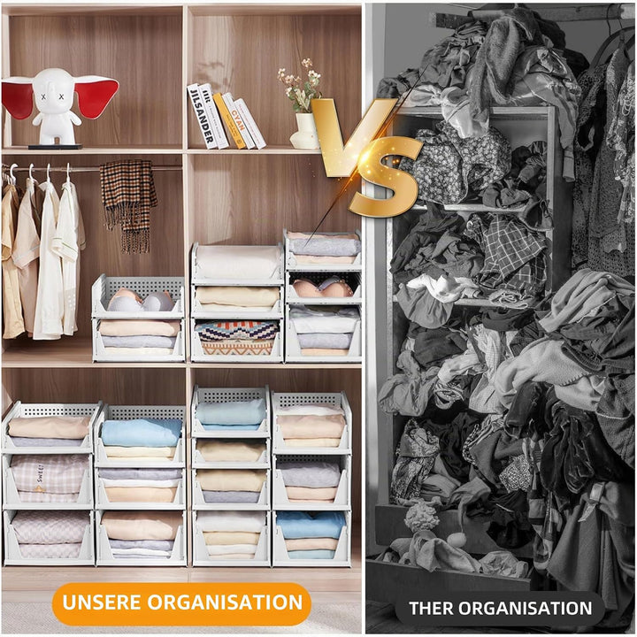 Kleiderschrank-Organizer, 4 grosse stapelbare Körbe, 43 x 33,5 x 25 cm, Kunststoff-Aufbewahrungsbehä