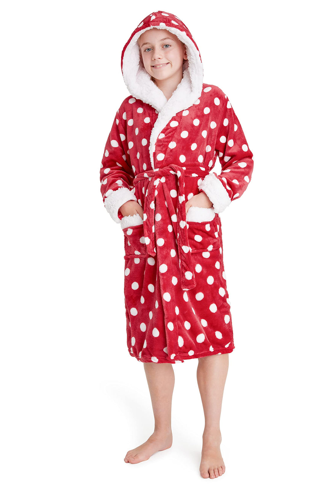 CityComfort Bademantel Kinder Mädchen, Fleece Morgenmantel Kinder Dressing Gown mit Punkten 11-12 Ja