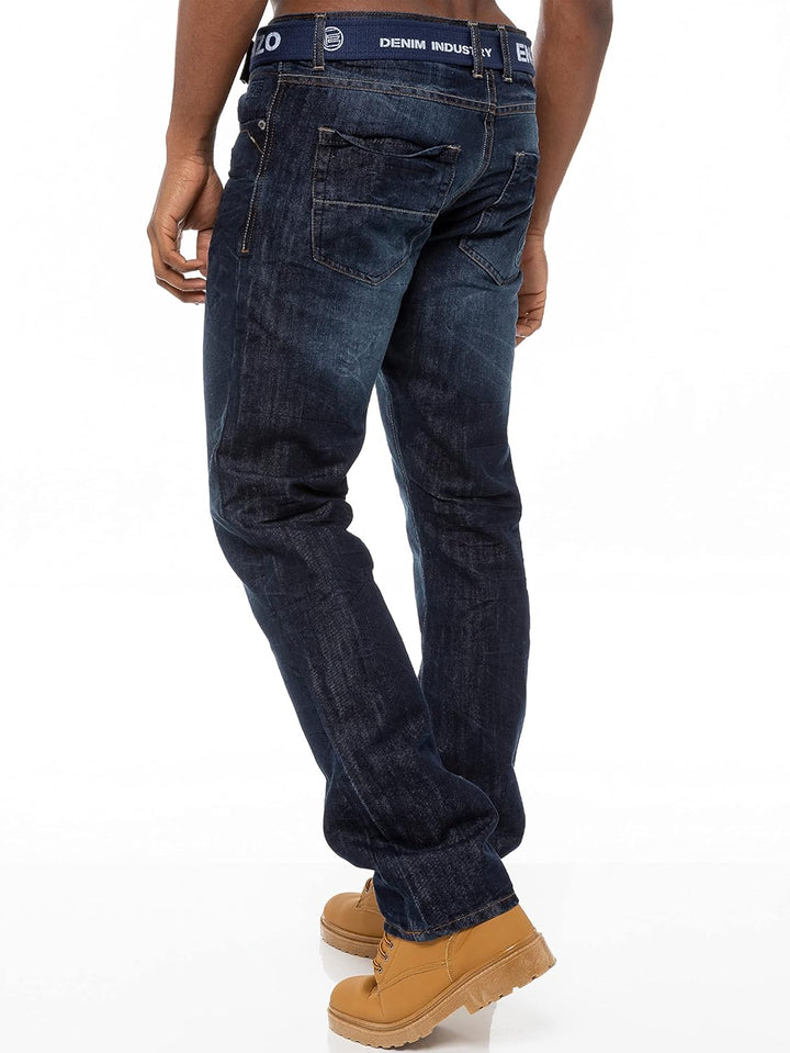 Enzo Designer-Herren-Jeans mit geradem Bein, normale Passform, Denim-freier Gürtel, King-Size-Grösse