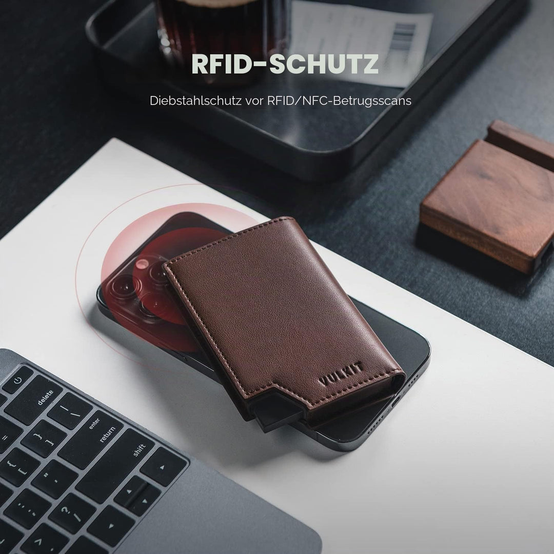 VULKIT Kreditkartenetui RFID Blockierendes Pop Up Kartenetui aus Leder für Männer und Frauen, mit Ge