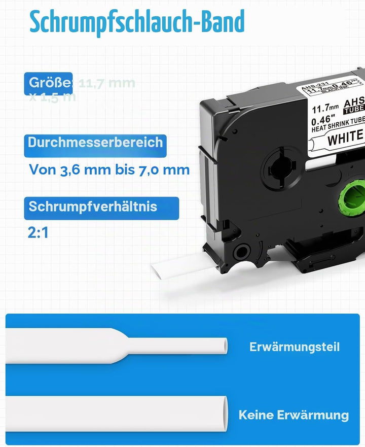 3x Upwinning Hse-231 HSE231 Schrumpfschlauch 11.7mm Kompatible mit Brother P touch Schrumpfschlauch