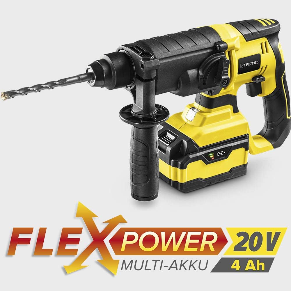 TROTEC Bohrhammer PRDS 20‑20V – Schlagstärke 2 J, pneumatisches Hammerwerk, 20 V, 4,0 Ah Multiakku,
