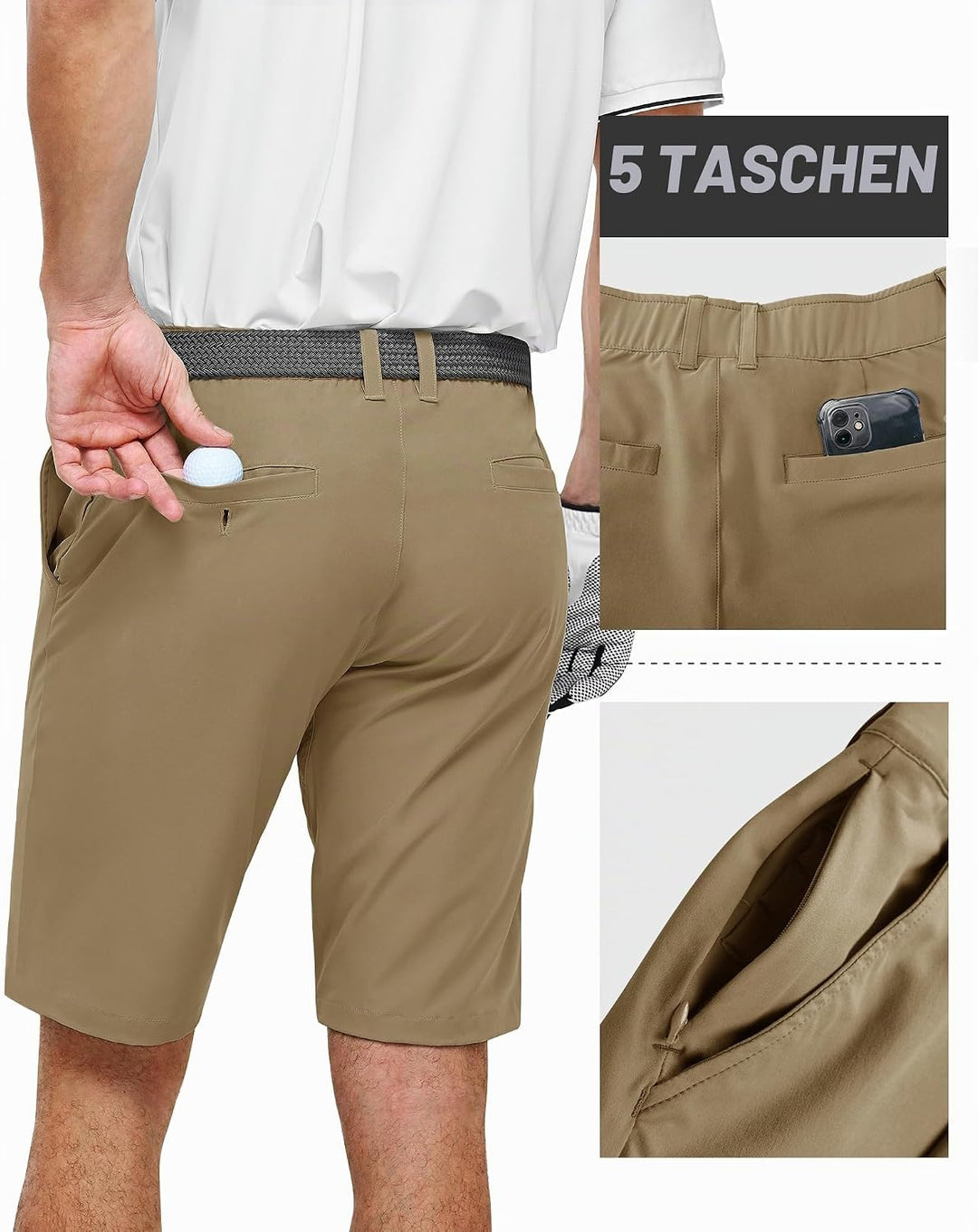 33,000ft Herren Golf Shorts Stretch Kurze Golfhosen Leichte Schnelltrocknende 11" Bermuda Shorts Kur