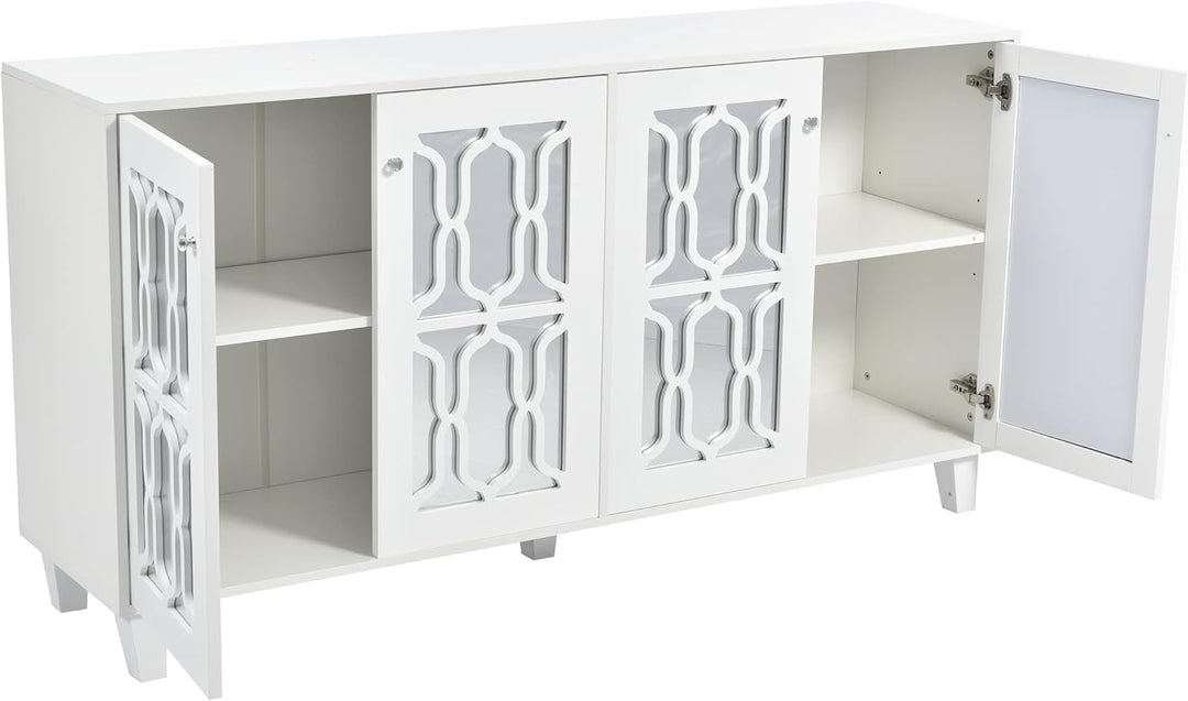 ModernLuxe - Weiss verspiegelte Sideboard mit Kristallgriffen, für Wohn- und Esszimmer (160 x 40 x 8
