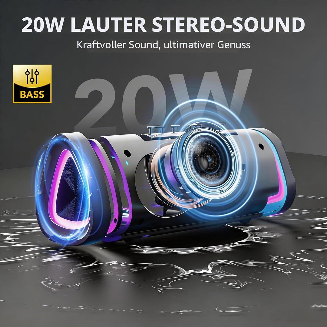 Bluetooth Lautsprecher mit Licht, 2026 Musikbox Tragbarer Box, Bluetooth 5.4, 15 St, Verbesserter Ba