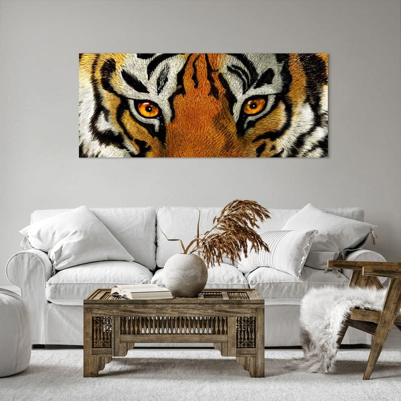 Wandbilder Dekoration Wohnzimmer Tiger Tiere Natur Safari Panorama Bilder auf Leinwand 120x50cm Lein